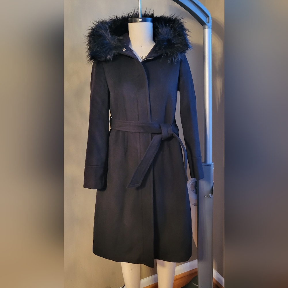 1 Madison Wool Coat with fur trim hood